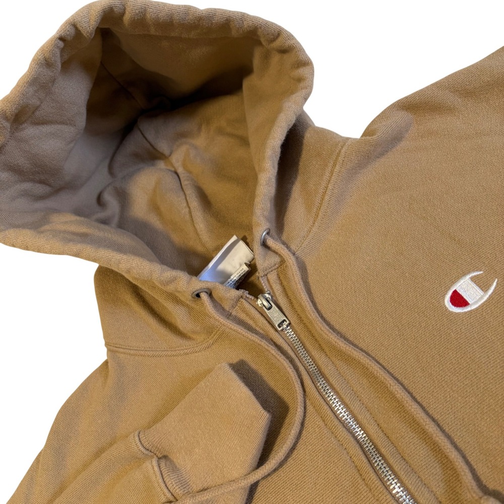 Champion Zip Up Hoodie Mens Large Tan Brown Reverse Weave GF69 K7T
